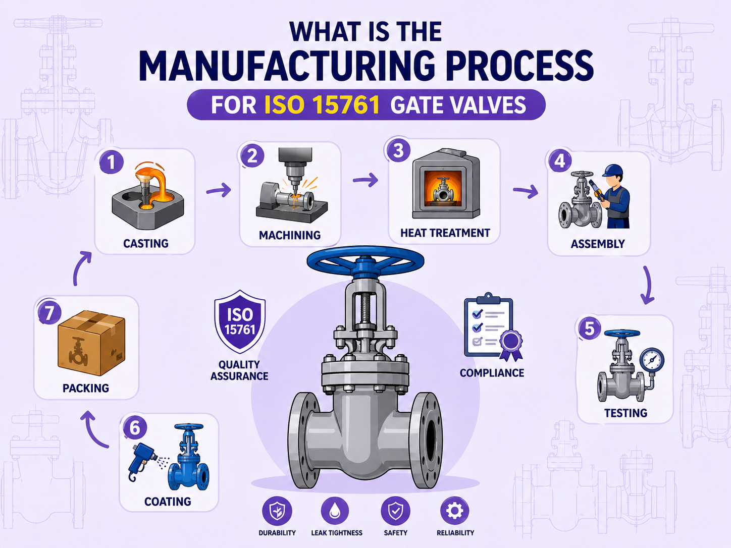 What is the manufacturing process for ISO 15761 gate valves? From raw material to pressure testing